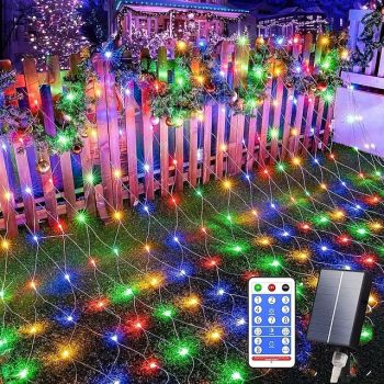 1 Pack Solar Outdoor Net String Lights, 9.8*6.6FT Outside Bushes Mesh Lights, Solar Garden Tree Lights, Waterproof Auto On/Off with Remote 8 Modes for Curtain Yard Balcony Gazebo