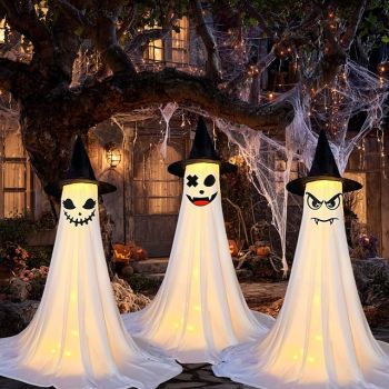 1 Pc luminous hat wearing ghost decoration lamp indoor and outdoor courtyard garden party atmosphere decoration lights 120/145cm