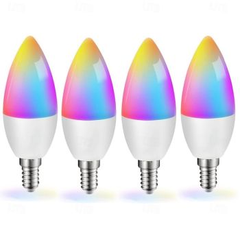 GU10 Smart LED Bulbs E14 6W WiFi & Bluetooth, Color Changing Dimmable, Alexa & Google Home Compatible, 220V Candelabra Bulbs 4 Pack