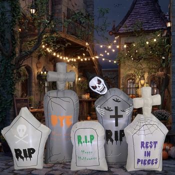 1 Pc 2.4M * 1.5M Halloween Ghost Tombstone Skeleton LED Inflatable Air Model Indoor and Outdoor Courtyard Garden Party Horror and Weird Atmosphere Decorative Light EU/US/UK/AU Plug