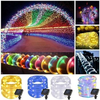 1pc Solar Rope Lights Waterproof Outdoor Waterproof String Flashing 8 Modes Solar Rop Outdoor Tube Light Copper Wire Fairy Lights for Garden Fence Patio Yard Party Wedding Christmas Halloween Indoor