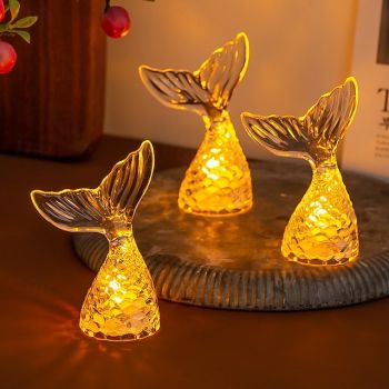 1 Pc 9.3 * 6CM Christmas and Halloween Mermaid Tail LED Electronic Candle Light Indoor and Outdoor Party Desktop Atmosphere Decoration Light Nightlight Decoration Light LR1130 * 3 Batteriesies
