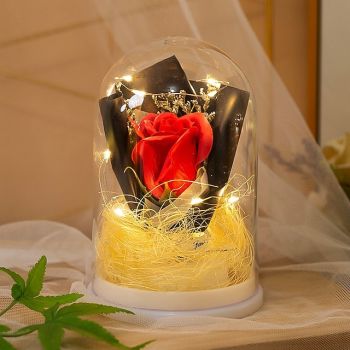 1 Pc 15 * 10CM Christmas Halloween Valentine's Day Mother's Day Luminous Eternal Flower Transparent Cover Simulated Rose LED Nightlight Desktop Decorative Light Pendant Light AAA Battery Gift