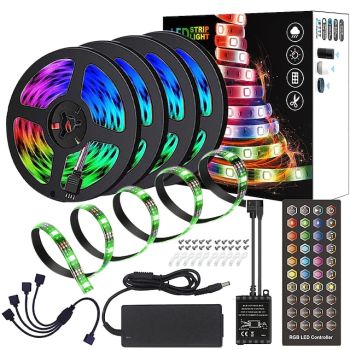 Waterproof High-Quality Black PCB 20M(4x5M) Music Timing Synchronous Control Flexible Light Bar 5050 RGB  IR 40 Key Controller with12V 8A Adapter Kit