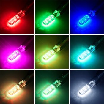 RGB LED Car Light 1 Set T10 RGB LED 5050 SMD W5W 168 192 Car Clearance Lights 12V Wedge Side Auto Tail Parking Lamp With Remote Control Brake Lights Reversing Backup for Universal All Years