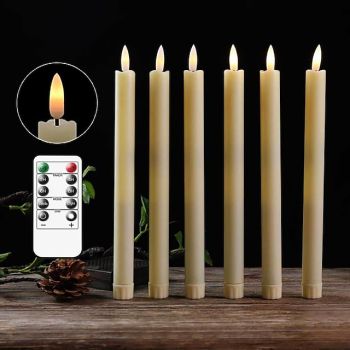 LED Candle Flameless Light Ivory Taper Candles Flickering with 10-Key Remote LED Cone Candle Light for Church Wedding Birthday Party Christmas Halloween Dinner Decor Bullet Pole Light
