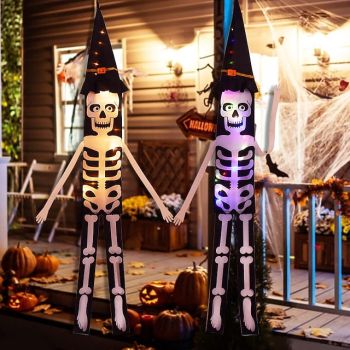 LED Light Halloween Skeleton Ghost Hanging Ornament Horror Glowing Skull Witch Hat Lamp Halloween Party Home Outdoor Decorations