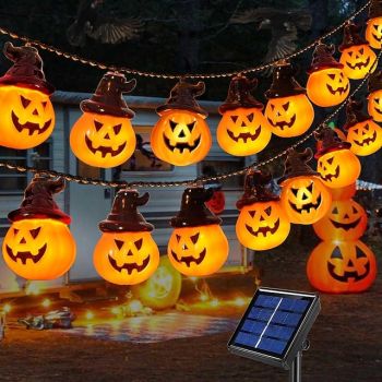 Solar Pumpkin String Lights 5m 20LEDs Outdoor Waterproof Cap Pumpkin Fairy Lights for Halloween Outdoor Patio Door Pumpkin Corridor Camping Party Porch Window Tree Decoration