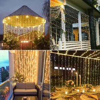 1pc Solar Curtain Lights Outdoor Light 8 Lighting Modes Waterproof Waterfall Fairy Light String Window Wall Hanging Solar Patio Light Outside Wedding Party Christmas Decor, Halloween Decorations Light