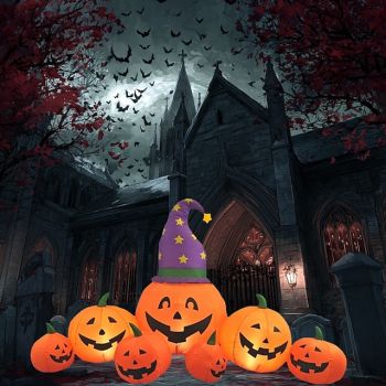 1 Pc 2.45M with witch hat shining 7 pumpkin inflatable models Halloween indoor and outdoor party decoration atmosphere lights US/AU/UK/EU Plug