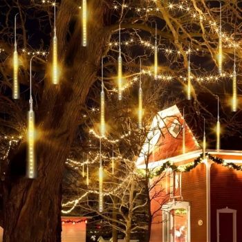 LED Meteor Shower Rain Lights 30cm 11.8inch 8 Tubes 192 LED Icicle Snow Falling Lights Twinkle Star Outdoor Raindrop Lights Christmas Wedding Party Holiday Tree Decoration