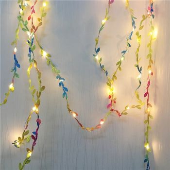 Elegant Wedding Party Reception 5M 50LED Tiny Colorful Leaves Fairy Garland Light - AA Battery Powered LED Copper Wire Flexible String Lights for Table Home Party Decor, Warm White