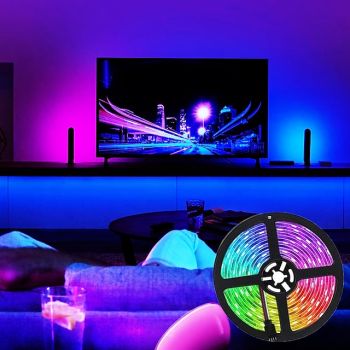 5m 16.4ft Smart LED RGB Strip Light 150 LEDs 5050 SMD TV Backlight Home Décor Work with Alexa Google 10mm 24Keys Remote Controller DC Cables WiFi App Control USB Self-adhesive 5V USB Powered