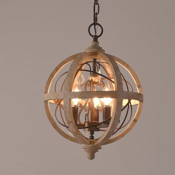 30 cm Globe Design Chandelier LED Pendant Light Wood Industrial Painted Finishes Vintage Country 220-240V