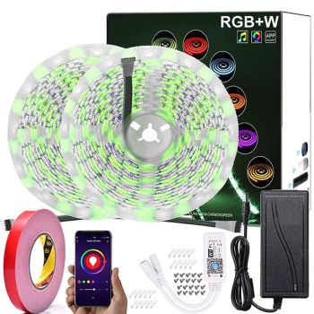 Smart LED Strip Light 32.8ft 10m(2x5m) RGB+White WIFI APP 300LEDs 5050SMD Work with Alexa Google with WIFI Remote Controller