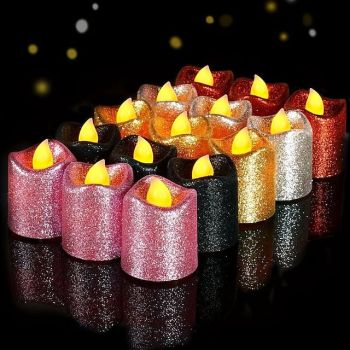 12pcs Flickering Flameless Candles Light Shiny Glitter Votive Candles LED Tea Lights Decoration for Christmas/Halloween Holidays Wedding Outdoor Table Party Festival