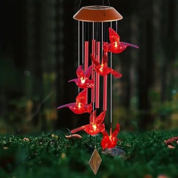 Cardinal Bird Solar Wind Chimes Outdoor Waterproof Garden Lights for Window Decoation Garden Patiio Backyard 6 LEDs Bird