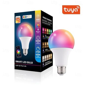E27 LED Smart Light Bulb A19 10W with Tuya WiFi Bluetooth Control, Music Sync Color Changing, Smart Home Lighting for Party & Decor