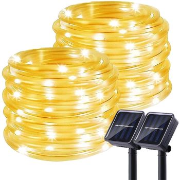 Solar Rope Lights Outdoor Waterproof  Tube Light with 100 LED 35.7 feet 8 Modes Copper Wire Fairy Lights for Garden Fence Patio Yard Party Wedding Christmas Hall