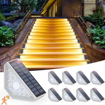 Motion Sensor Solar Stair Light Outdoor Waterproof Solar Step Light Super Bright LED Solar Fence Light for Porch Courtyard Deck Decor Lighting 2/4PCS