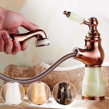 Traditional Bathroom Faucet Pull Out Basin Sink Mixer Taps Short/Tall, Vintage Brass Vessel Taps Ceramic Single Handle, with Cold and Hot Hose ultimate flexibility