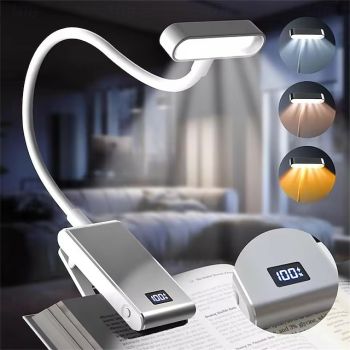 Rechargeable Aluminum Reading Light - 3 Colors, 3 Brightness Levels, Clip-On Mini Book Light, Anti-Blue Light, Flexible Bendable Design for Bedside, Study, and Nighttime Reading