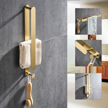 Golden Multifunctional Towel Bar with Hook 304 Stainless Steel Electroplated, 40cm, Brushed Gold, Bathroom and Kitchen Shelf Punch-free