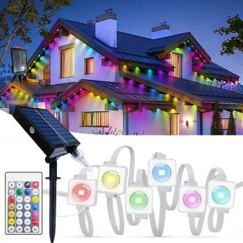 10M 20M 30M 50M Solar Permanent Outdoor Lights Rechargeable and Timed RGBIC Eave Lights LED String Eternal Lights IP65 Waterproof Roof Courtyard Christmas Holiday Outdoor Lighting