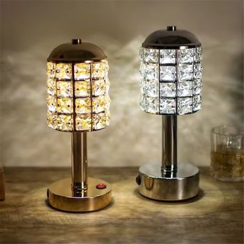Gold LED Crystal Table Lamp - Modern Minimalist USB Rechargeable Bedside Lamp with Warm White & Dual Color Temperature for Bedroom, Cafe, and Restaurant Decor