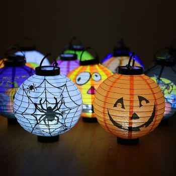 Halloween Paper Lantern Pumpkin Bat Spider Skeleton Castle LED Lantern Light for Indoor Outdoor Halloween Party Decor