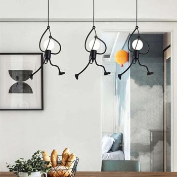 Swinging Humanoid Light Fixture 1-3 Light Mount Modern Black Industrial Ceiling Lamp Stick Figure Lighting Chandelier for Kitchen Island Hallway Bedroom Dining Room Entryway