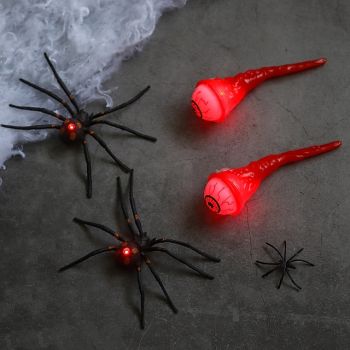 2 Pcs glowing spider 2 Pcs glowing eyeball set Halloween indoor party atmosphere decoration light ornament light horror and eerie atmosphere light