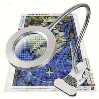 5X LEDMagnifying Desk Lamp with Clamp, USB Powered with Flexible Gooseneck & Clamp 3 Color Modes, 10 Brightness Levels, Hands-Free, Perfect for Diamond Painting, Reading, Crafting, Sewing, Soldering