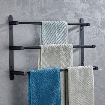 3-Tier Towel Towel Rail ,Wall Mounted Stainless Steel Towel Rack Storage Shelf for Bathroom 30cm~70cm Towel Bar Towel Rail Towel Hanger(Matte Black/Chrome) Bath Hardware