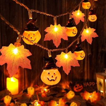 Halloween Fall Pumpkin String Lights Hat Pumpkin Maple Leaf String Lights 3M-20LEDs 1.5M-10LEDs Battery Powered Home Party Holiday Halloween Decoration Lights