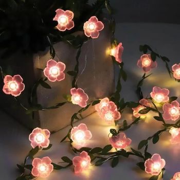 Sakura Rattan Garland Fairy String Lights 2m 20LEDs Battery Powered for Christmas Wedding Party Indoor Atmosphere Home Romantic Holiday Decoration