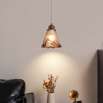 Nordic Style Retro Brown Single-Head Mini Pendant Lighting, Creative Cognac Color Clear Glass Lampshade Chandelier, Simple Metal Lamp Holder Hanging Lamp
