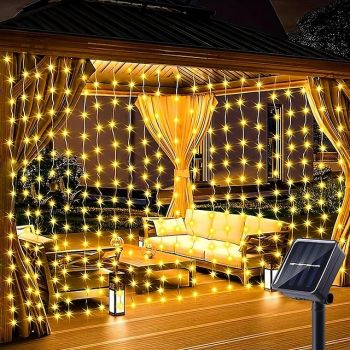 1 Pack 300/200/100 LED Solar Curtain Light Outdoor, Remote Control, 8 Lighting Modes, Fairy Lights, IP65 Waterproof, Copper Wire Lights Christmas Party Wedding Home Bedroom Garden Wall Decor