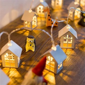 10 Leds Hanging House Hut Shape Lights for Home Decorations Fairy Warm White Wood Small House LED String Light
