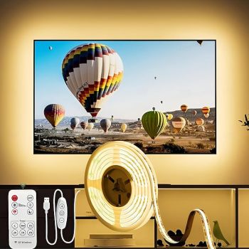 USB COB LED Strip Lights, Dimmable 1-3m TV Backlight 300 LEDs/m, CRI85 with RF Remote Control, Flexible Tape Light for DIY Bedroom, Kitchen, Under Cabinet Lighting