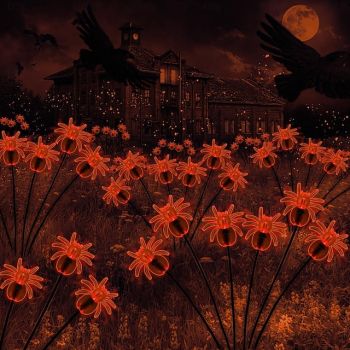 2pcs Halloween Solar Firefly Swing Spiders Light Purple Red Green Solar Outdoor Lawn Pathway Lights Waterproof Plug In the Ground Lamp Swing with the Wind for Outdoor Yard Garden Pathway Patio Decoration Lamp