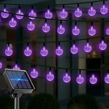 2pcs Purple LED Solar String Lights Crystal Ball 6.5m 30LED Outdoor Lights 8 Modes Waterproof Suitable for Garden Porch Wedding Yard Halloween Christmas Party Decoration