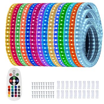 Multi Length LED RGB Strip Lights Dimmable Color Change Fairy Christmas 5050 60LED String Lights IP65 Waterproof Indoor Outdoor Rope Lights with Remote LED Strip Lighting 8x16mm AC220V