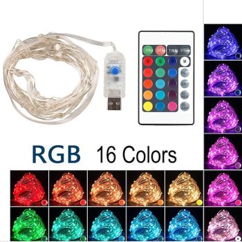 5m String Lights Remote Controls 50 LEDs 1 24Keys Remote Controller 16 Colors Full Color Change Cuttable Gypsophila Firefly Light Christmas Tree Decoration Lights USB Party 5 V 1 set