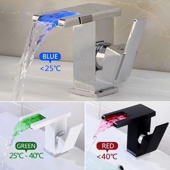 Modern Style Bathroom Sink Faucet LED/Waterfall Electroplated Centerset Single Handle One HoleBath Taps/Bathroom Sink Faucet+ Accessories/Contemporary/Vintage/Yes/BrassSmart Faucet