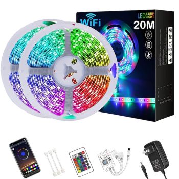 10m 32.8ft Smart App Control Flexible Led Strip Light 5050 RGB SMD 360 LEDs Work with Alexa Google 12V 4A Adapter Kit