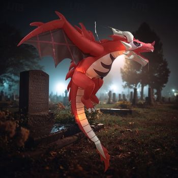 1 Pc 1.5M/5FT Halloween Inflatable Dinosaur Air Model LED Light Emitting Pendant Flame Flying Dragon American Courtyard Party Ornament US/EU/UK/AU Plug