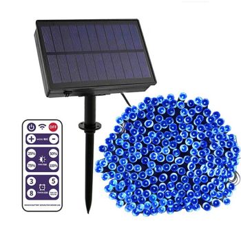 100m Outdoor Solar String Lights with Remote Control, 800 LEDs 8 Modes, Dimming & Timer, Waterproof Christmas Garden Lights in Warm White, White & Blue
