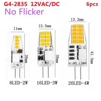 6pcs No Flicker SMD2835 LED G4 Bulb AC/DC12V LED Light Replace Traditional of Halogen Bulb Silica gel Lamp for Pendant Lighting