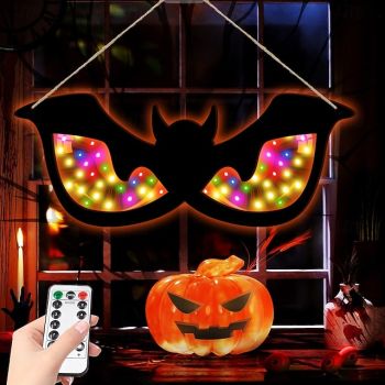 Halloween Decorations Spooky Eyes Lights 21 Inch Large Wooden Halloween Window Eye Lights with 8 Color Modes and USB/Battery Operated for Home Wall Window Trees Halloween Decor